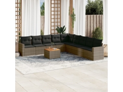 Conjunto de sofá de jardín de 10 piezas con cojines, ratán gris, DKD Home Decor