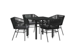 Juego de comedor de jardín de 5 piezas - Muebles de comedor de jardín de acero con recubrimiento de polvo negro HARLANV1