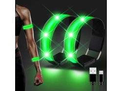 Pulsera Led Recargable - Paquete 2 - Led Reflectante - Brazalete De Seguridad Flash Ajustable - Para Brazo/pulso/calzo/perna - Verde