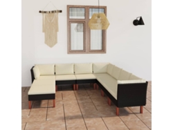 Conjunto de jardín de 9 piezas con cojines, mimbre sintético negro, DKD Home Decor