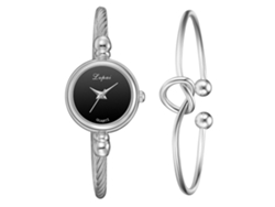 Conjunto De Reloj De Pulsera Para Mujer Lvpai Con Brazalete De Aleación, Cuarzo, Estilo Casual Y Moderno, Color Plata Y Negro.