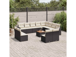 Conjunto de sofá de jardín de 13 piezas con cojines de mimbre sintético negro, Dkd Home Decor