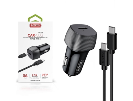 Kit Cargador Auto para Samsung Galaxy S20 FE 5G ACCETEL PD CC296 (3A - Type C - Negro)
