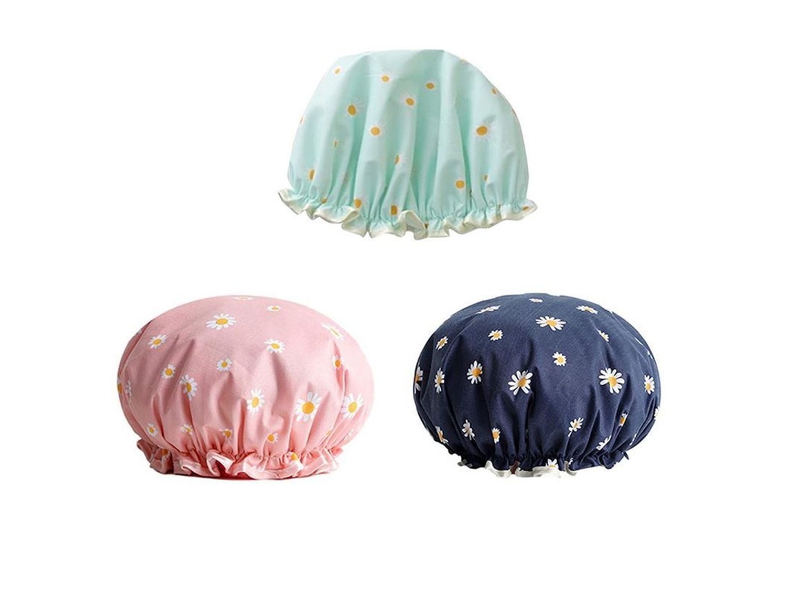 Linjou 3 Unidades Gorro De Ducha Impermeable Reutilizable Para Mujer (azul Marino + Azul Claro + Rosa)