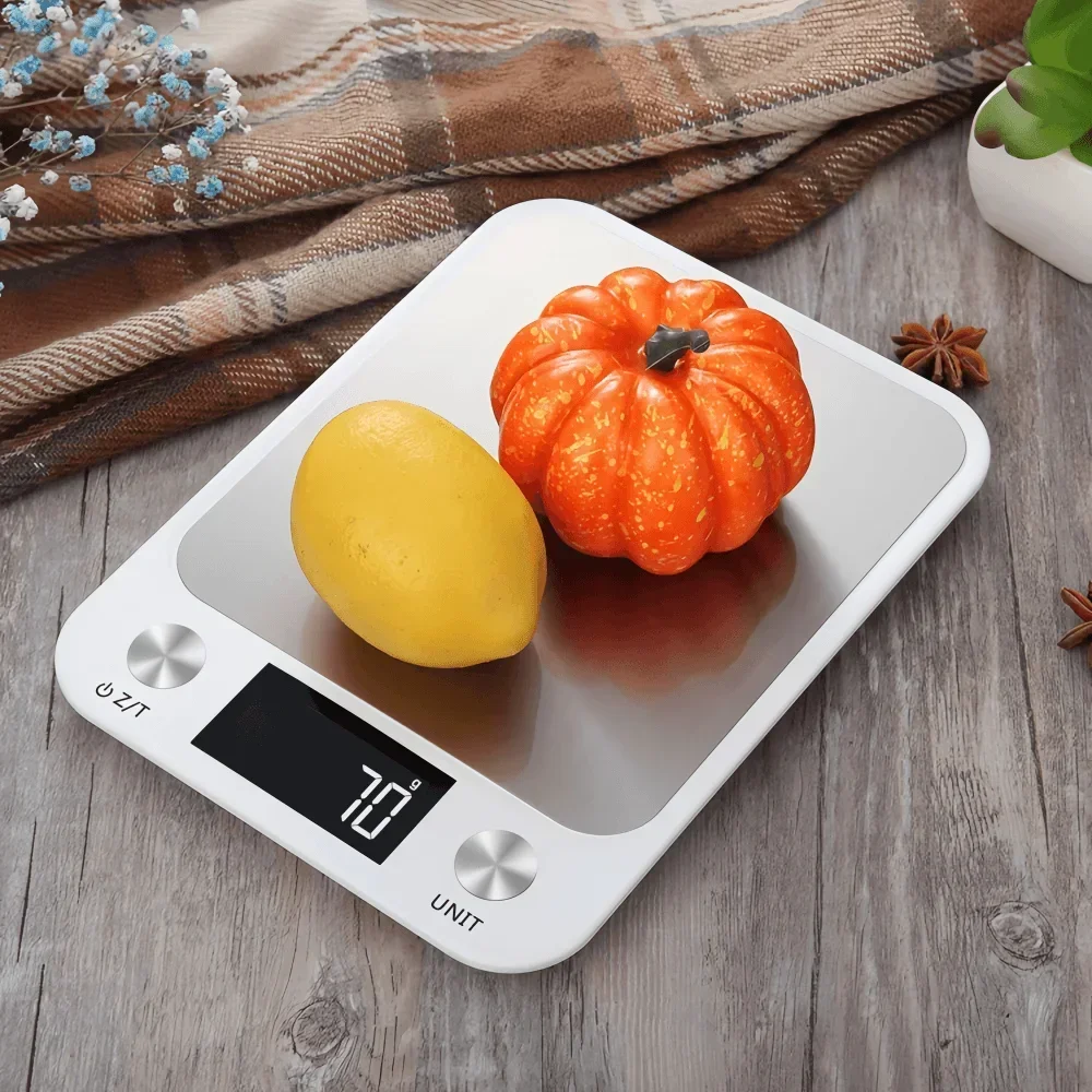 (blanco, Peso Máximo 5kg) Escala De Cocina De Acero Inoxidable Con Pantalla Digital Lcd, A Prueba De Polvo Y Agua, Precisión 1 Gramo