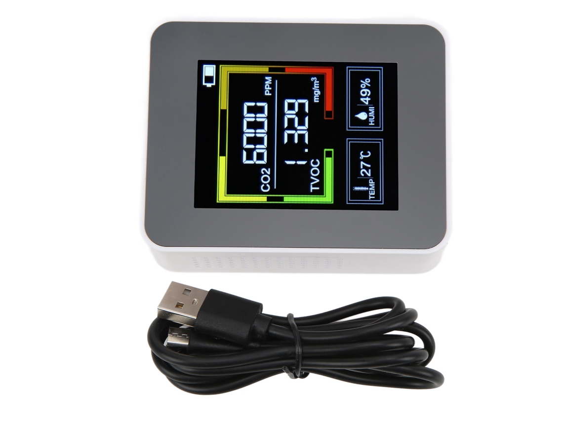 Detector Inteligente De Dióxido De Carbono Znaz2co2, Monitor De Calidad Del Aire 4 En 1, Termómetro E Higrómetro, Blanco