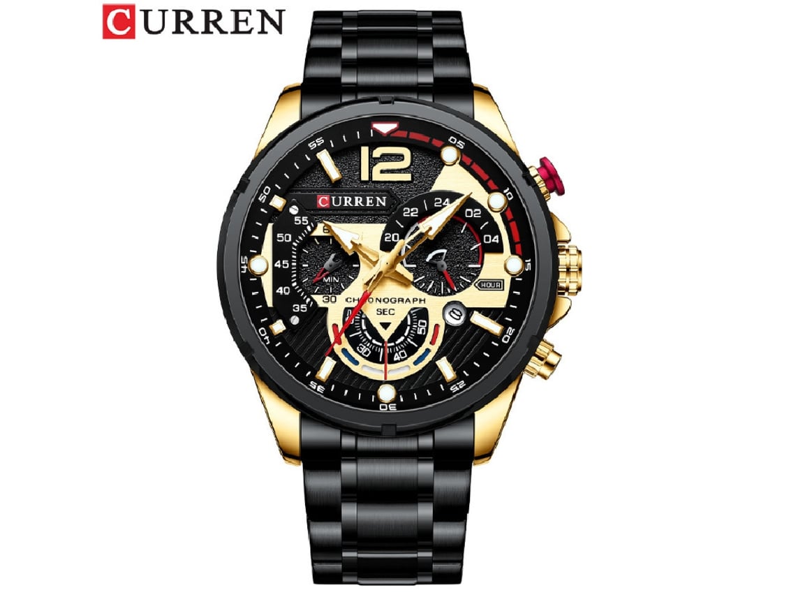Reloj De Negocios Para Hombre (oro Negro) De Acero Inoxidable, Cuarzo, Fecha, Seis Manecillas, Pantalla Luminosa Multifuncional.