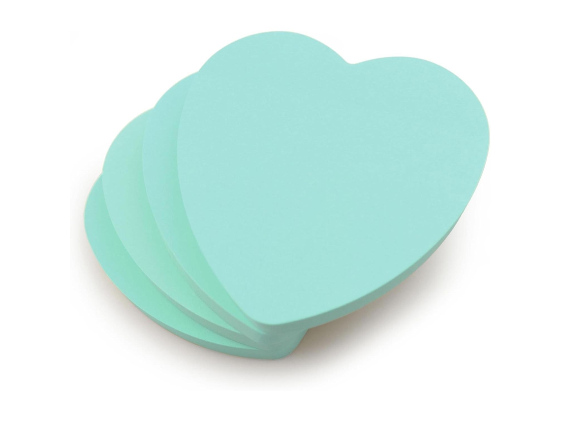 Cuatro blocs de notas adhesivas MDUG con forma de corazón en tonos pastel, 100 hojas por bloc, 7,6 x 7,6 cm, azul