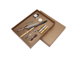 Set De Pluma De Pluma Con Diseño Retro Y Grabado, Kit De Caligrafía Para Escritura Suave, Regalo Sfdps038031 Pluma Gris Puntiaguda