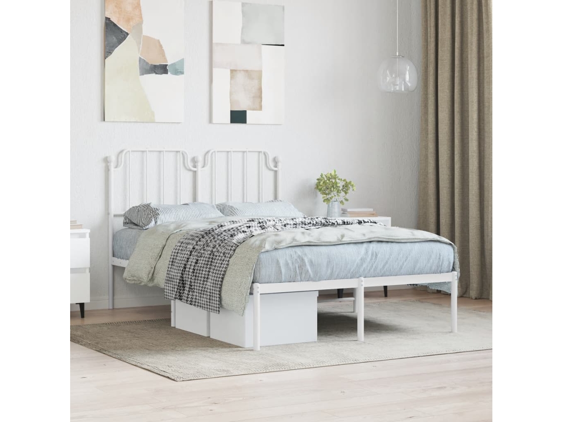 Estructura Cama Sin Colchón Con Cabecero Metal Blanco 120x190cm