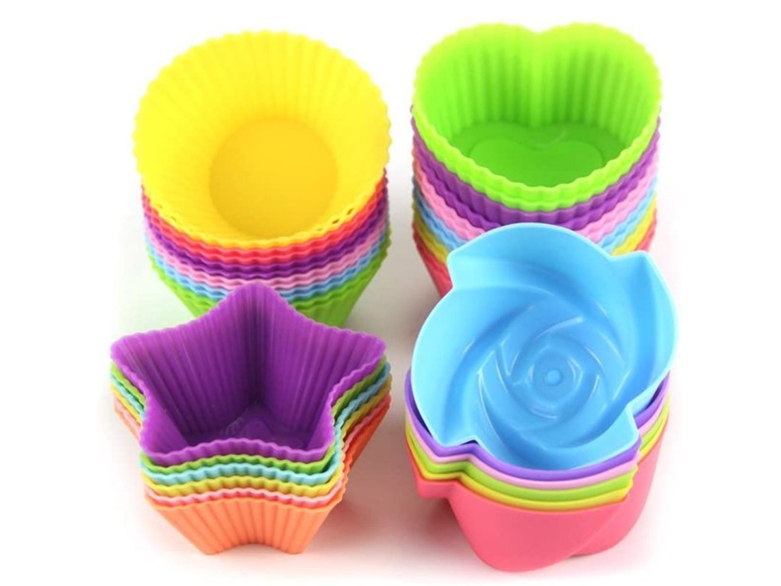 Moldes de silicona reutilizables para cupcakes, antiadherentes, fáciles de limpiar, 4 modelos, 24 piezas coloridas