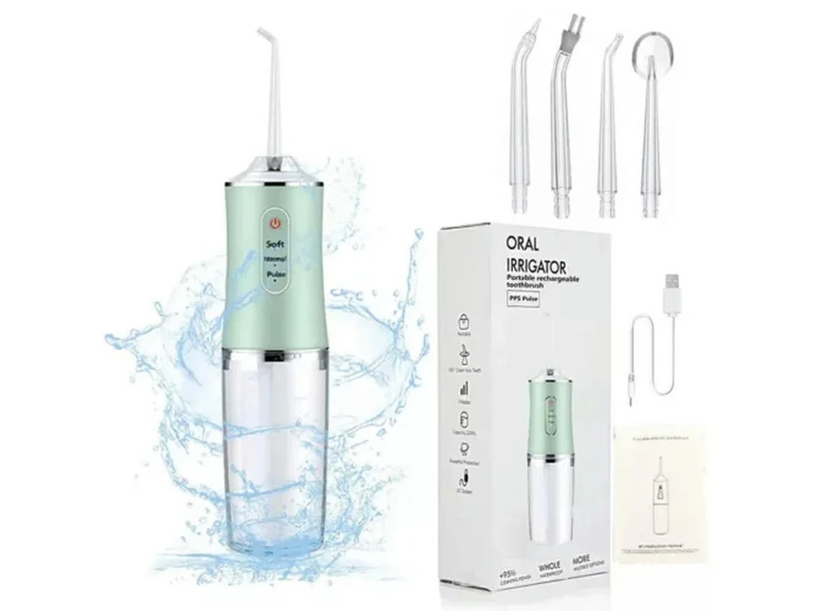 Irrigador bucal eléctrico Yizhood, resistente al agua, con hilo dental, color verde