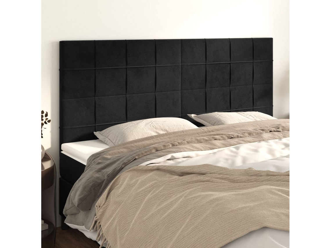 Cabeceros 4 Unidades De Terciopelo Negro 100x5x78/88 Cm