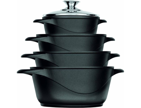 Batería de Cocina Inducción 8 Piezas SMILE Aluminio Fundido (Negro)