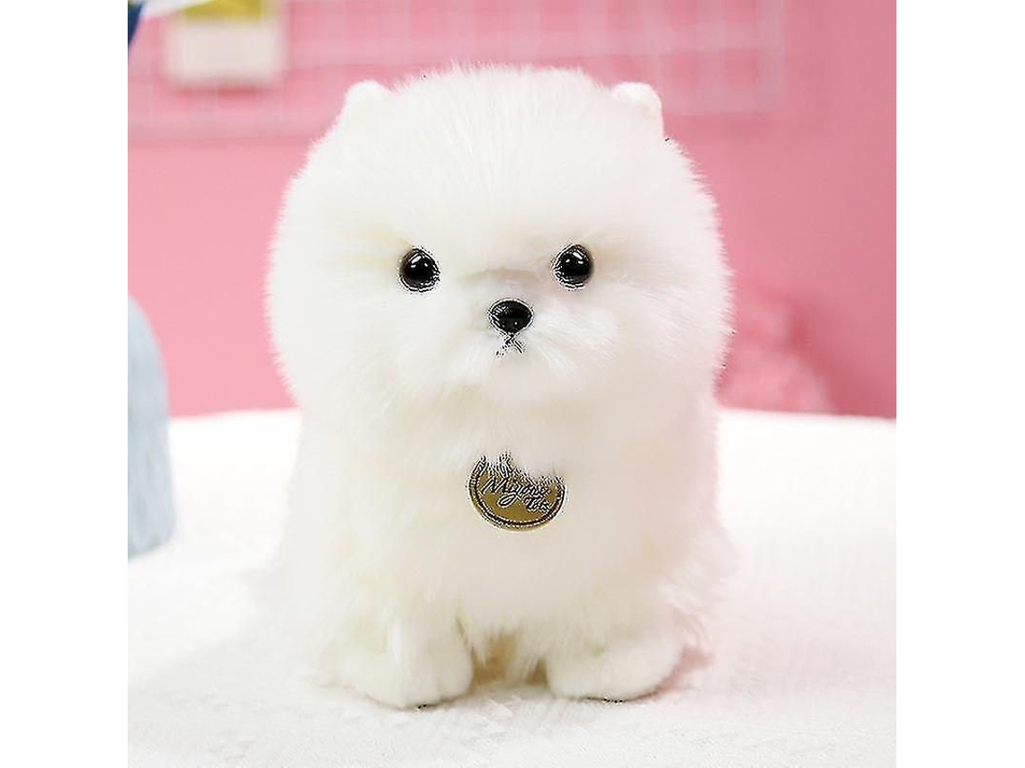 Peluche De Perro Pomerania - Lindo Perro Blanco De Simulación - Almohada De 23 Cm - 1 Unidad