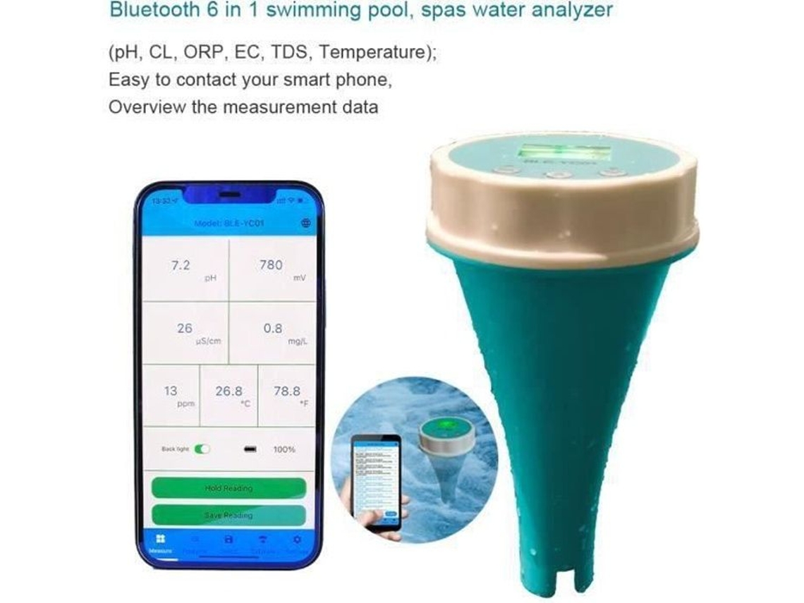 Analizador de agua de piscina conectado flotante 6 en 1 Ph cloro Ec Tds Orp probador de temperatura AUTREMENT