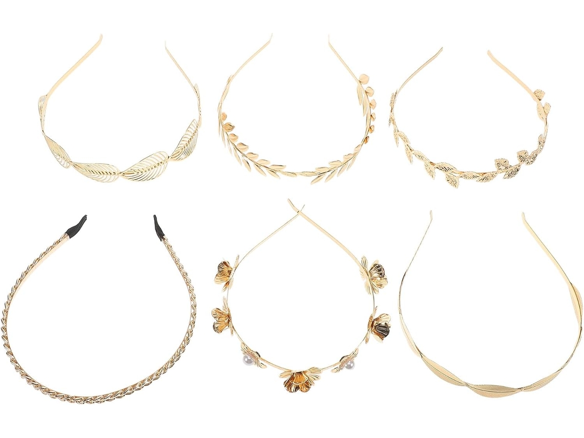 Conjunto De 6 Tiaras Femininas De Metal Com Folhas Douradas E Miçangas, Acessórios Para Cabelo