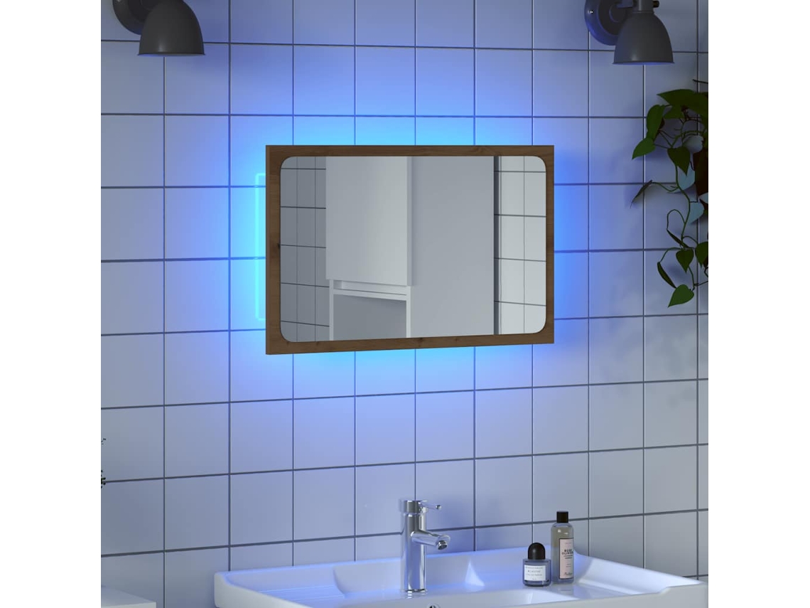 Espejo de baño con luz LED 60x8,5x38cm Roble artesanal HARLANV1