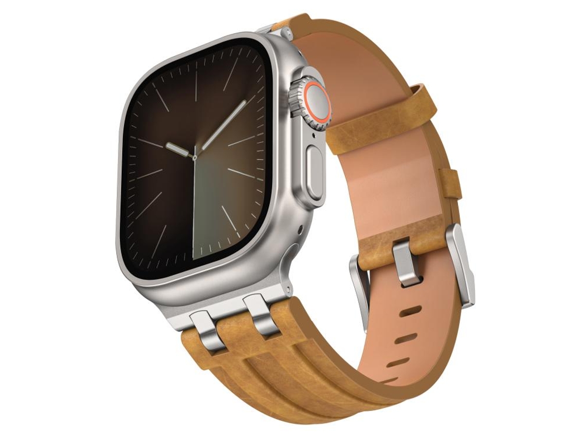 Correa para Apple Watch de 46/49/45/44 mm, de piel vegana Crazy Horse con hebilla de acero inoxidable plateado XIAOMOYU