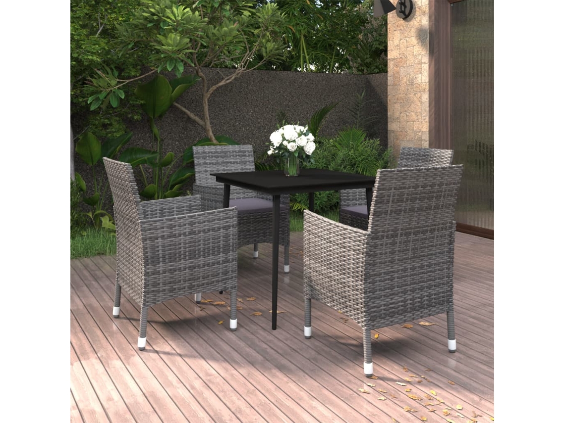 Juego de comedor de jardín de 5 piezas con base de mimbre y cojines de cristal de DKD Home Decor