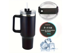 Taza térmica de viaje de 1,18 l (40 oz) con asa y tapa con pajita, doble pared de acero inoxidable (negro)