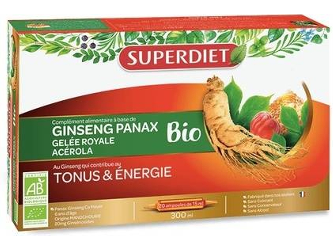 Complemento Alimentar SUPERDIET Ginseng - Geleia Real - Acerola (20 ampolas)
