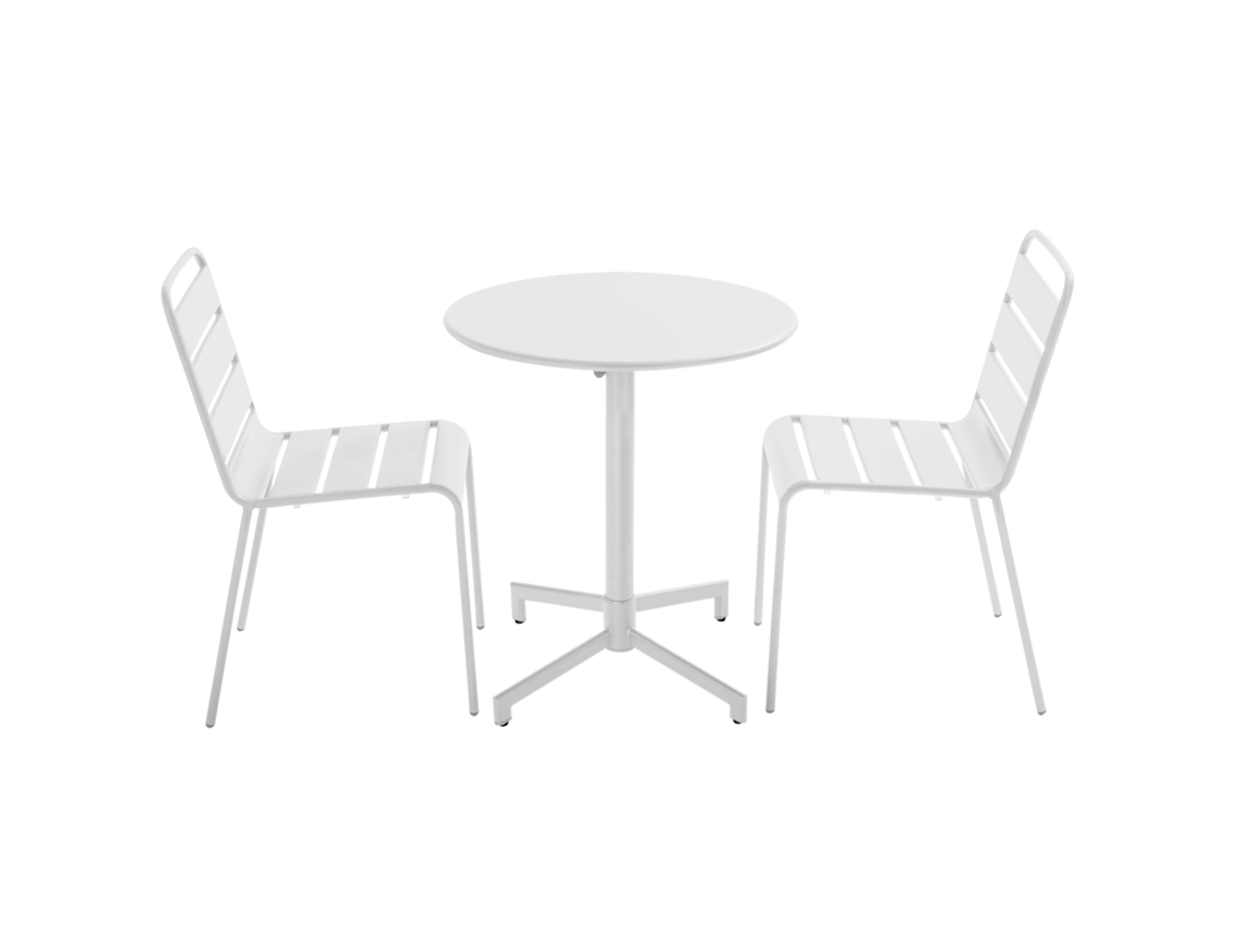 Conjunto De Mesa Y 2 Sillas De Jardín En Metal Blanco.