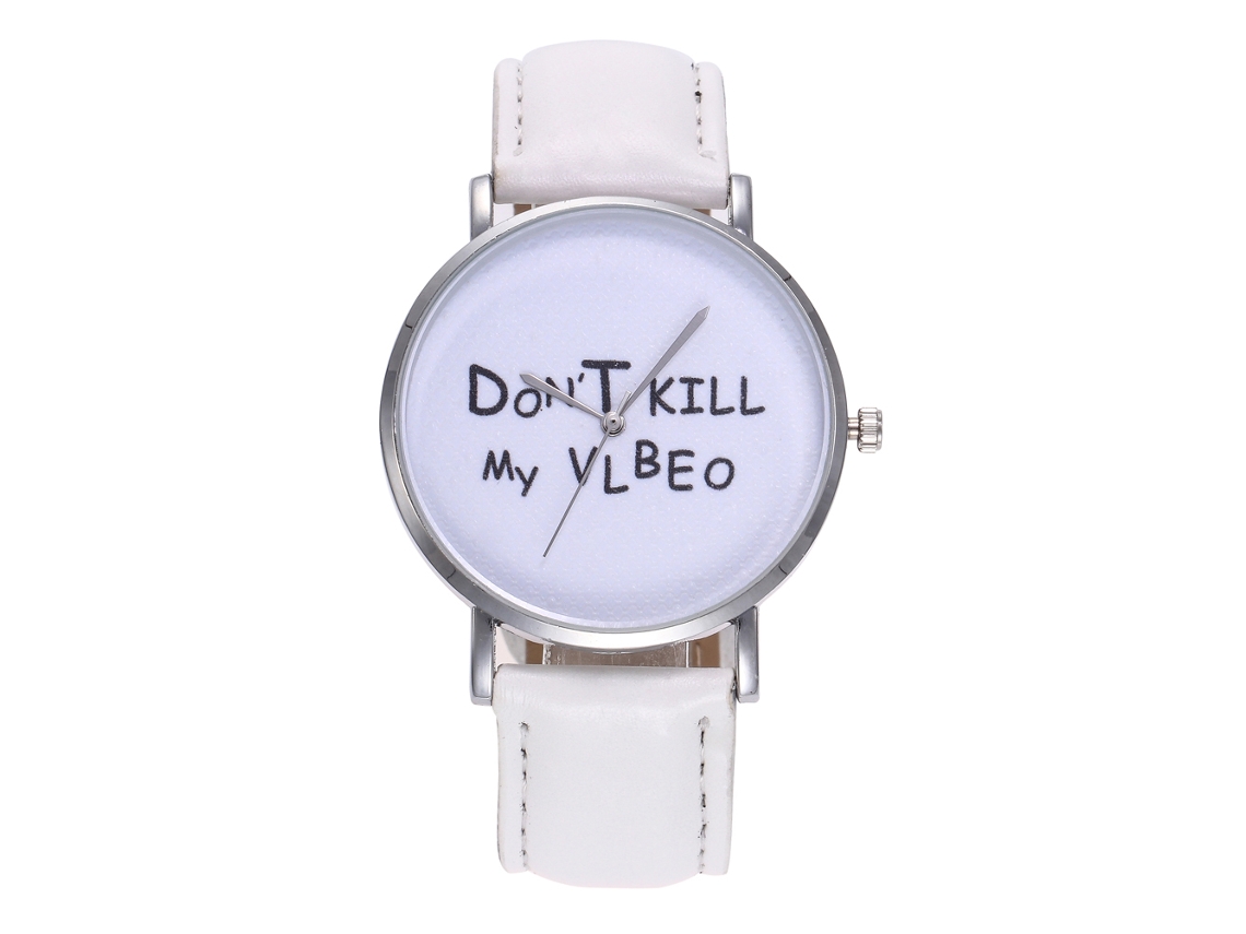Reloj De Cuarzo Para Mujer Con Diseño De Letras, Correa De Piel Sintética, Estilo Moderno, Blanco.