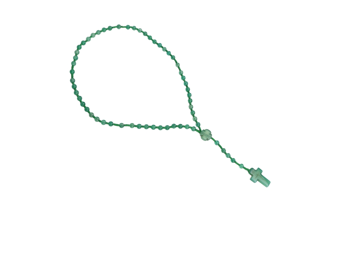 Terço Católico de Ágata Verde Brilhante Suave Colar Pingente Amuleto Presente para Carro Casa