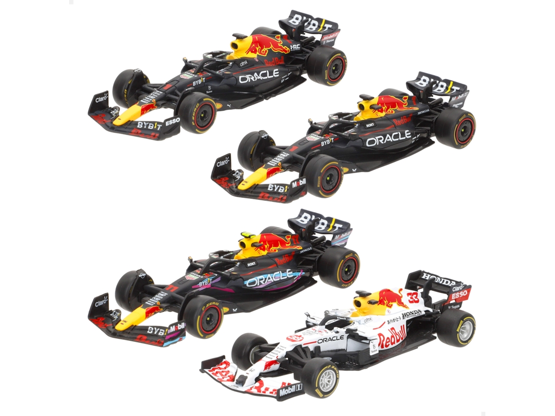 Conjunto de 4 maquetas de coches Red Bull Verstappen y Pérez F1 143 Burago