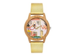 Reloj De Pulsera Unisex De Acero Redondo Analógico De Cuarzo Oro Moda