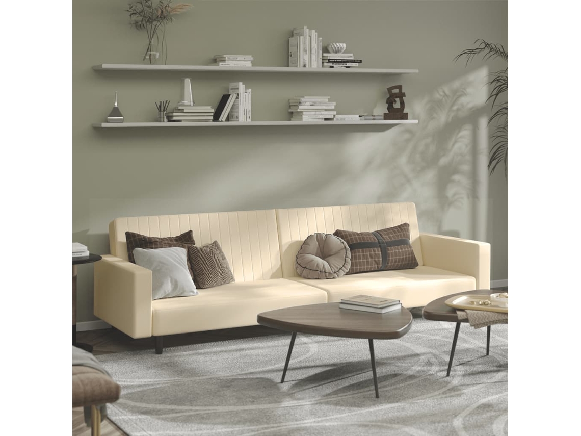 Sofá Cama Moderno Crema Lovely Home Madera Terciopelo Beige (220x84.5x69cm)