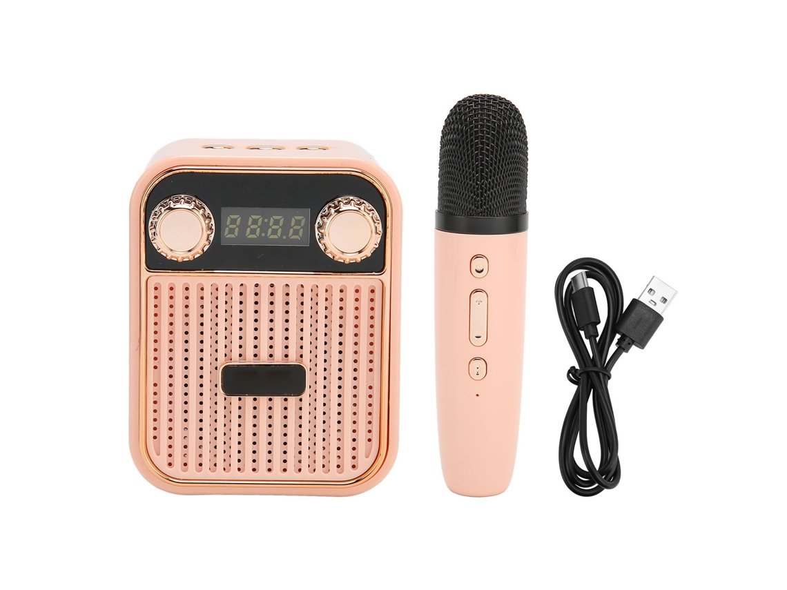 Mini Máquina De Karaokê Bluetooth Portátil Com Alto-falante Hifi E Microfone Para Presente De Crianças Rosa