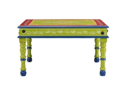 Mesa de centro HARLANV1, pintada a mano, madera maciza de mango, azul turquesa.