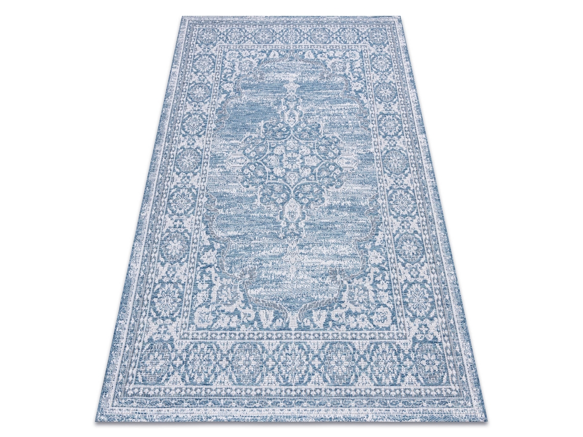 Alfombra de Cuerda Sisal Loft 21213 Ornamento Azul / Plateado / Marfil (140 x 200 cm)