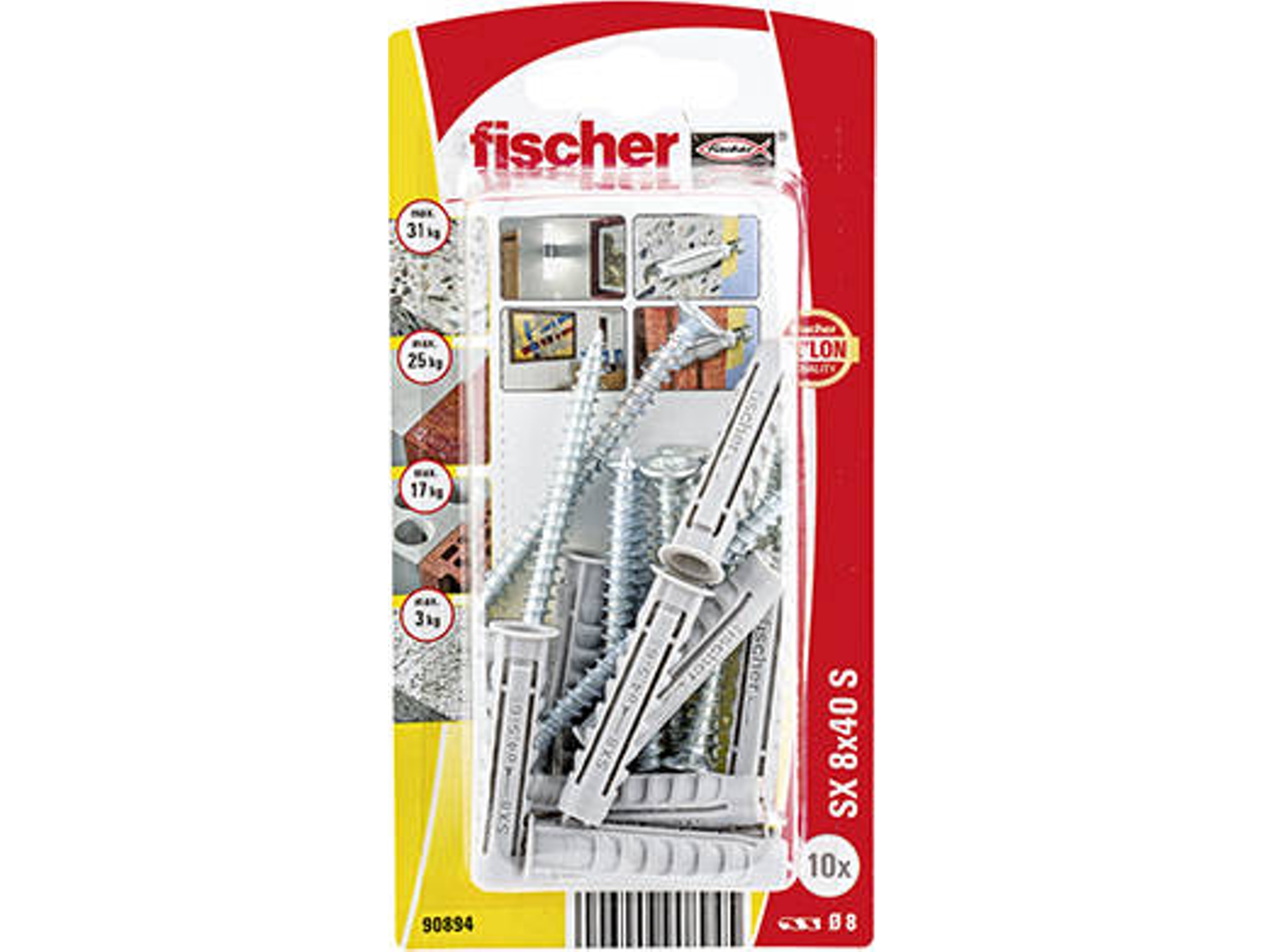 Conjunto de 10 Tacos de Expansión FISCHER SX 8 x 40 con Tornillo