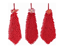 Rebe-3 Toallas De Mano Colgantes Chenille Suaves Secado Rápido Diseño Cartoon Rojo Chino Leóncarpabendición