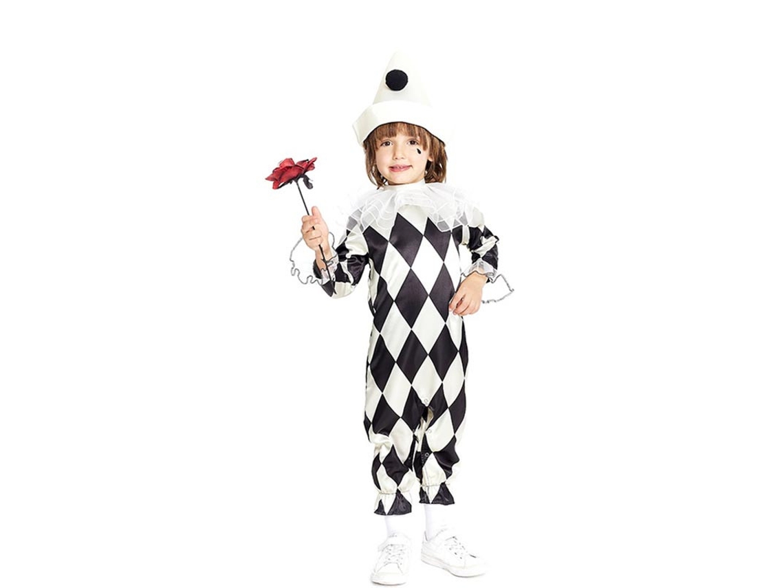 Disfraz de Payaso Pierrot rombos con sombrero para bebé y niño