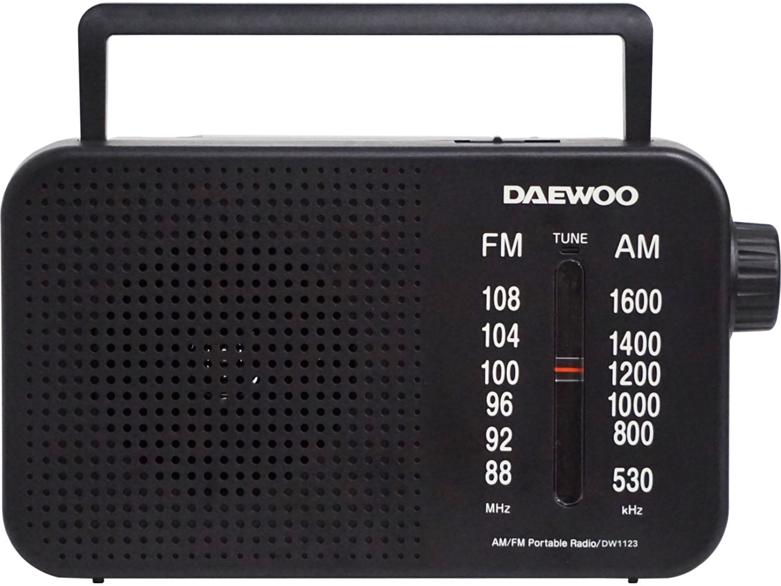 DAEWOO Radio portátil AC/DC con AM/FM, altavoz integrado y antena telescópica