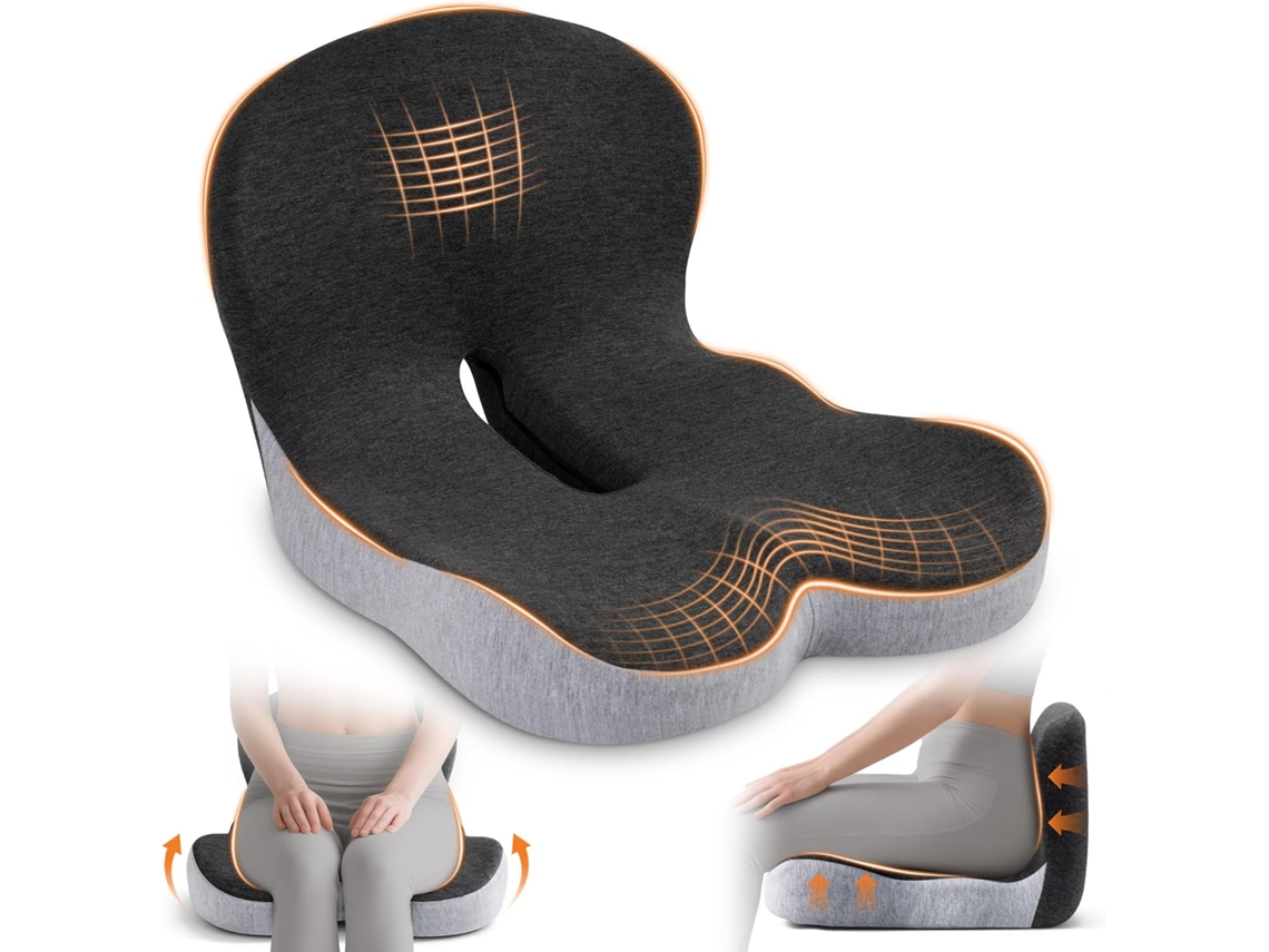 Cojín De Espuma Viscoelástica Para Asiento De Oficina Con Soporte Lumbar Para Sentarse Durante Largos Periodos (negro Y Gris) Digitallab