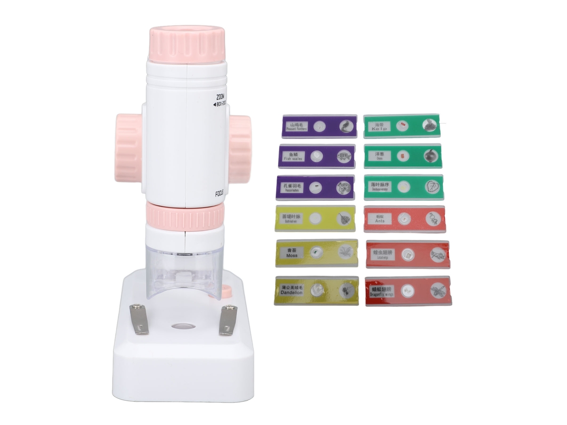 Microscopio para niños, microscopio de bolsillo con luz LED, portátil y compacto.