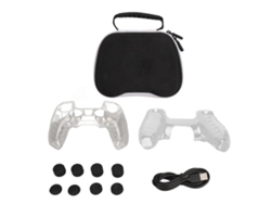 Estuche de viaje 11 en 1 para mando de videojuegos con funda protectora, compartimento para joystick analógico y cable de datos para mando de PS5. Hengjian
