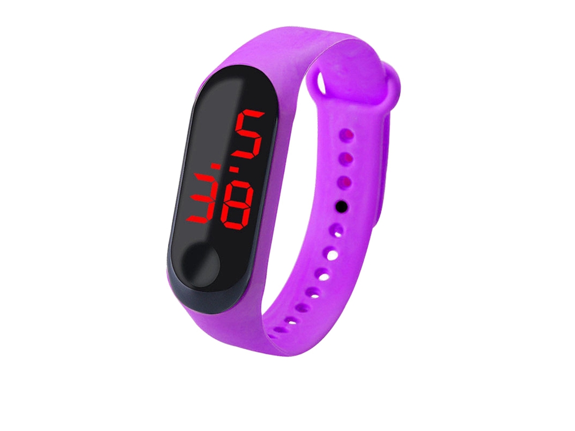 Reloj digital con pantalla LED, pulsera electrónica para fitness y deporte con control mediante un solo botón.