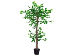 Árbol de ficus artificial de 120 cm con tronco y hojas densas, planta decorativa con maceta.