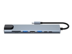 Adaptador Hub Usb C 8 En 1 Hub Usb C Hdmi Ethernet 3 Usb 3.0 Lector Sd Micro Sd Adaptador Alimentación Gris Lalamoli