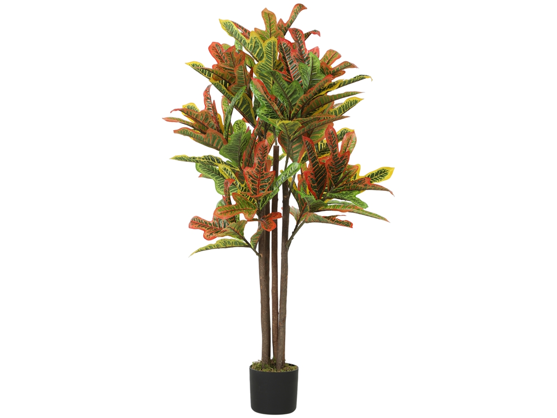 Crotón Artificial 120 Cm Planta Artificial Decorativa Con Maceta Y Hojas Para Decoración Del Interior Multicolor