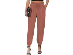 2026-pantalones Linen Mujer Casual Sueltos De Cintura Alta Elástica Con Cordón Y Bolsillos Cómodos M Caqui