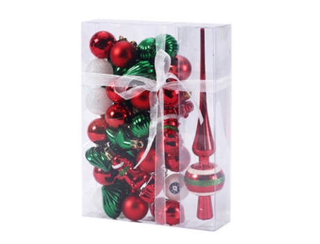 Juego de decoración navideña de 34 adornos navideños, plástico inastillable, decoración de árbol de Navidad, rojo verde blanco