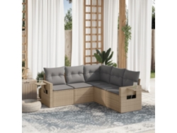 Conjunto de 5 sofás de jardín con cojines de mimbre beige Dkd Home Decor