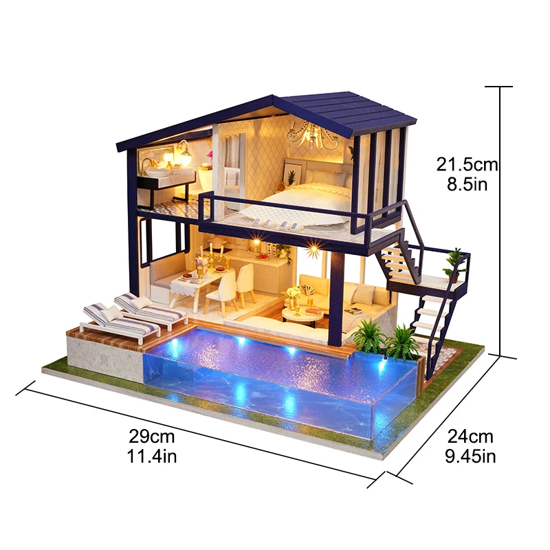 (a066) Casa De Muñecas Grande Diy, Mini Muebles De Madera, Casa De Muñecas Hecha A Mano, Modelo De Casa, Juguete De Ensamblaje